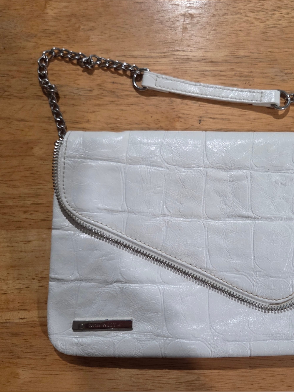 Nine West White Croc-Embossed Chain Strap Shoulder Bag